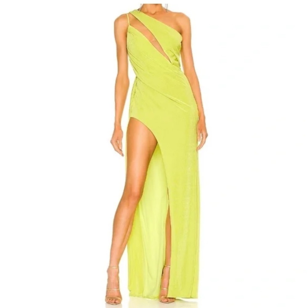 Nwt Katie May Green Chartreuse Gown Open Slit Size Small